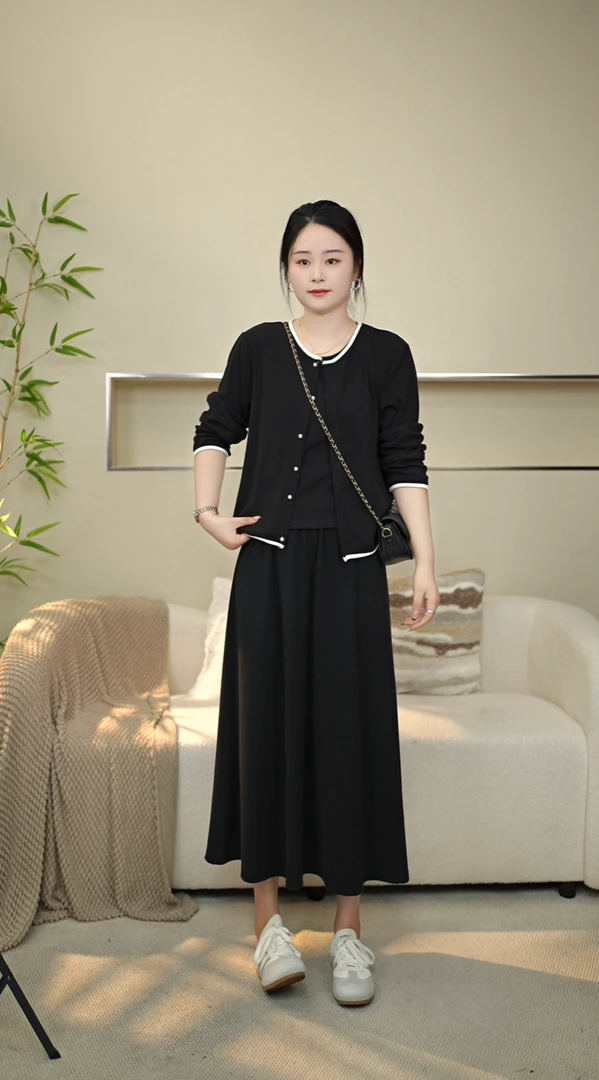 秋季休闲风气质名媛淑女法式时尚宽松百搭大码套装裙----8836
