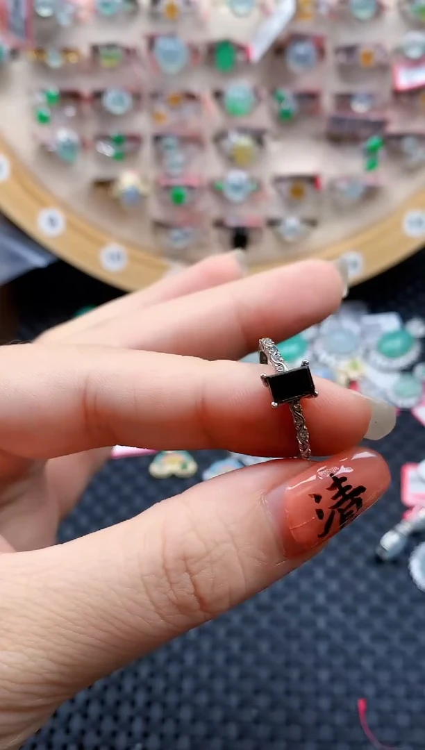 银S925镶嵌戒指翡翠天然A货缅甸翡翠