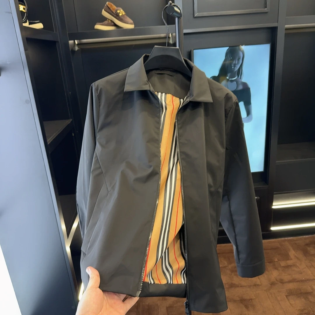 秋季单款商务休闲行政夹克男士修身时尚百搭拉链翻领黑色行政外套