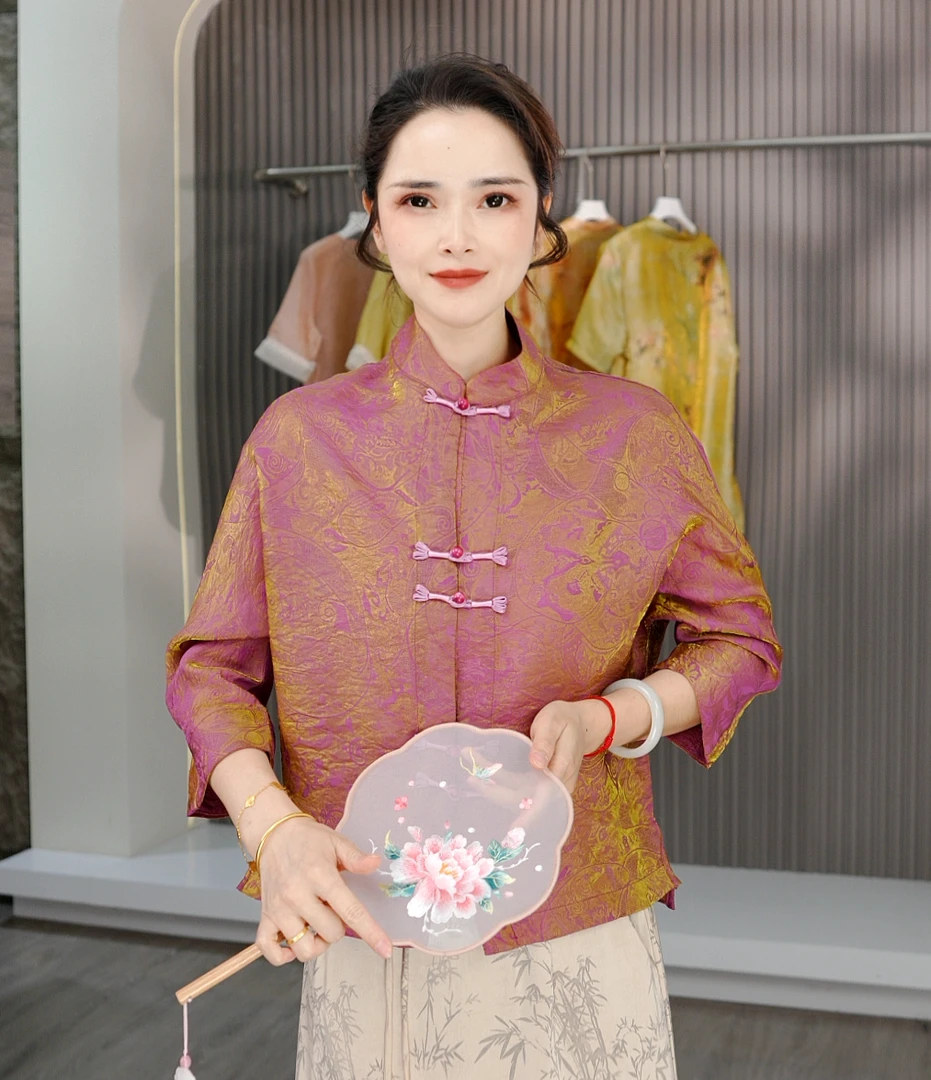 【浮光跃金】夏季防晒新款国风上衣宽松优雅中式提花气质上衣新款