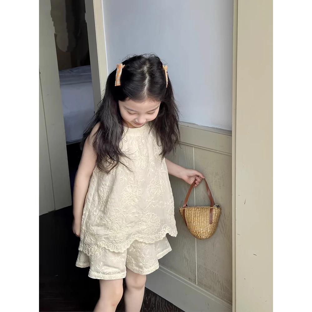 女童夏季套装新款女宝公主风吊带洋气网红纯色背心短裤两件套