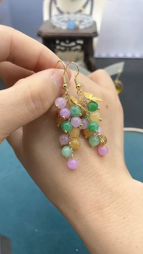 玛瑙/玉髓耳饰14K金镶嵌多宝葡萄