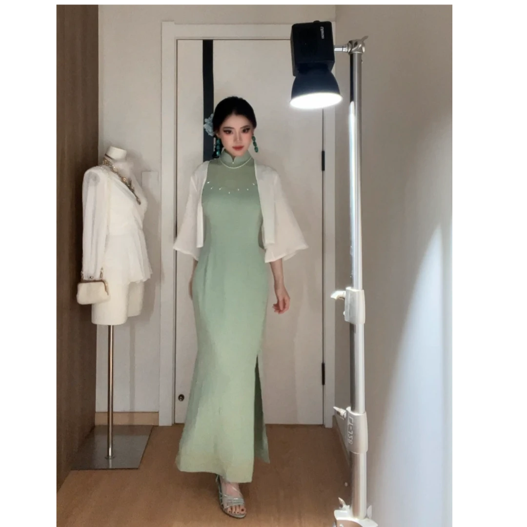 【尔尔古典美学】原创复古新中式高定刺绣旗袍裙【翠锦】两件套