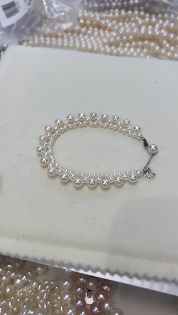 淡水珍珠手绳银S925镶嵌大小珠编织手链