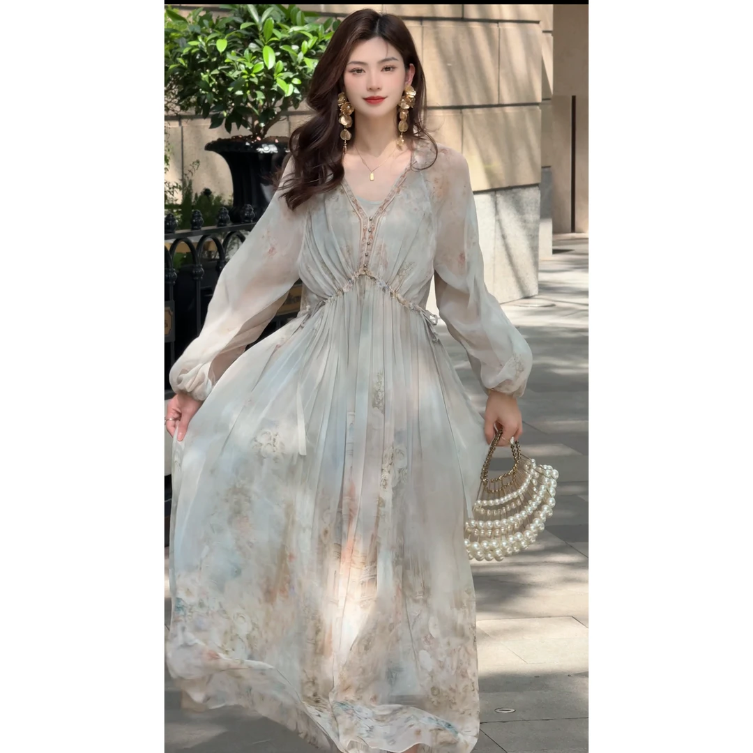 【2025文文-花雾城堡】夏季仙气显瘦桑蚕丝真真丝连衣裙100%桑蚕丝