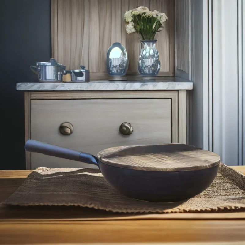 E197#传统铁锅不粘锅鱼鳞无涂层炒锅32cm平底锅炒菜锅礼品锅具