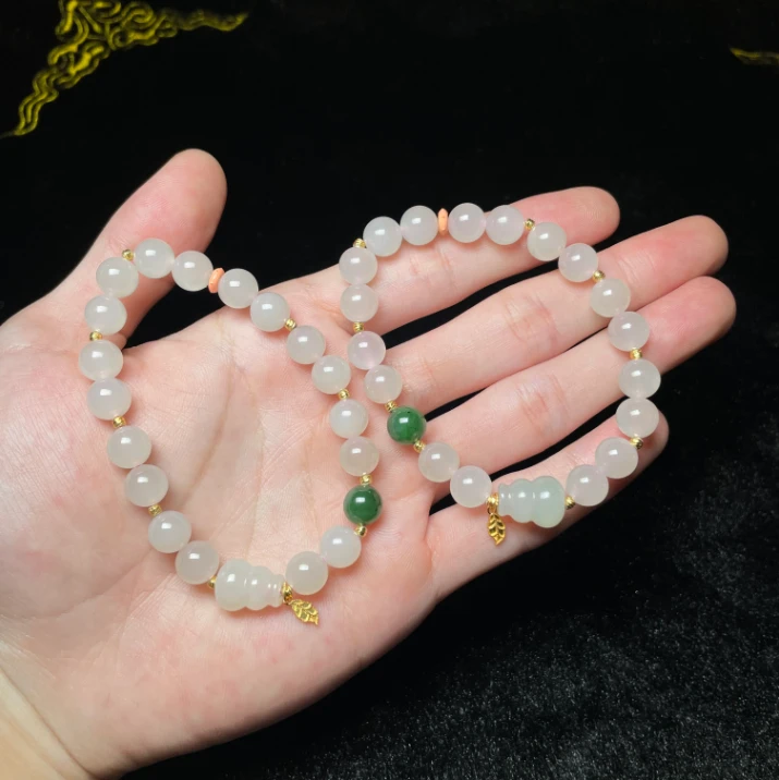 菲菲珠宝好+和田玉单圈葫芦圆珠手串约8mm-多样性发一