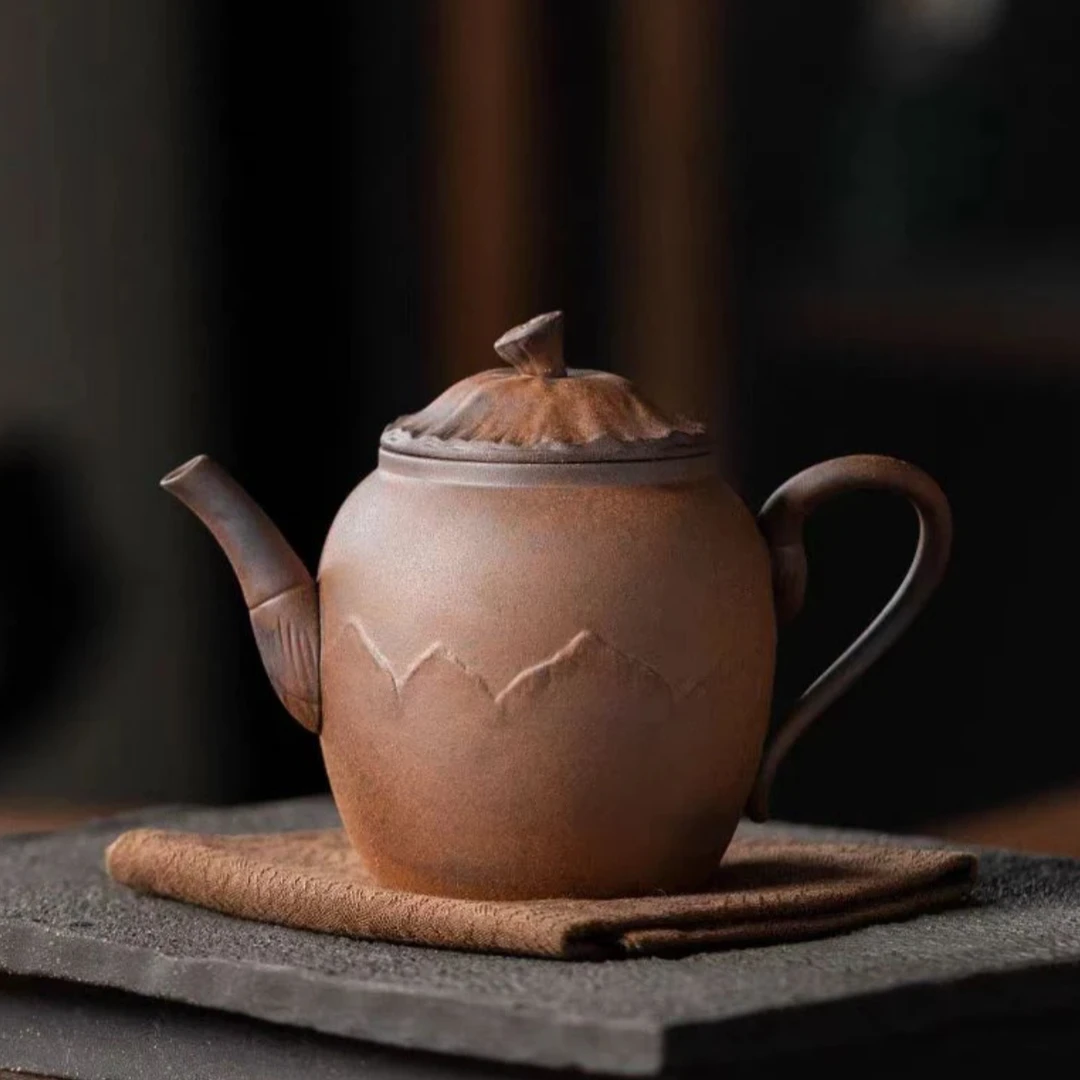 慢山素面荷花茶壶家用复古原矿高端老岩泥中式 gh2248