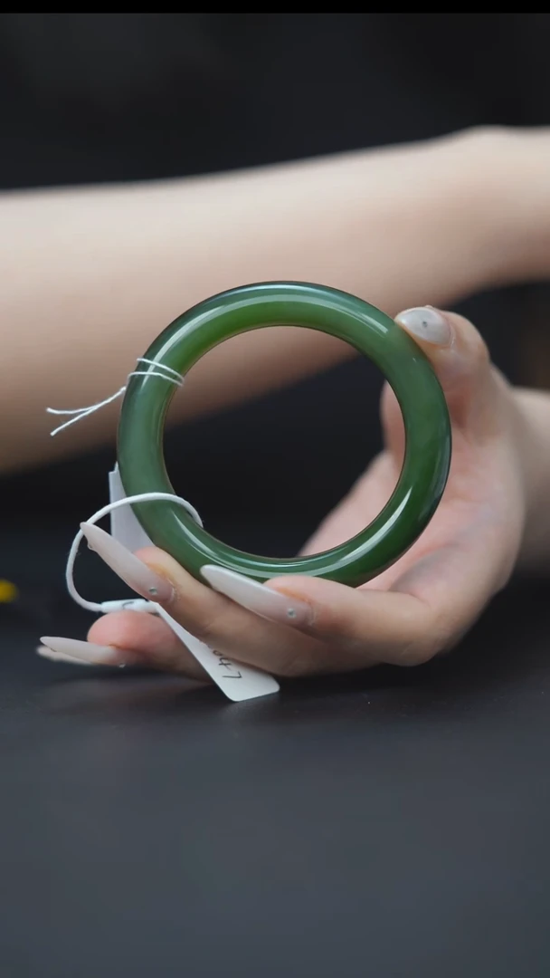 未镶嵌手镯和田玉碧玉猫眼 圈口55.2