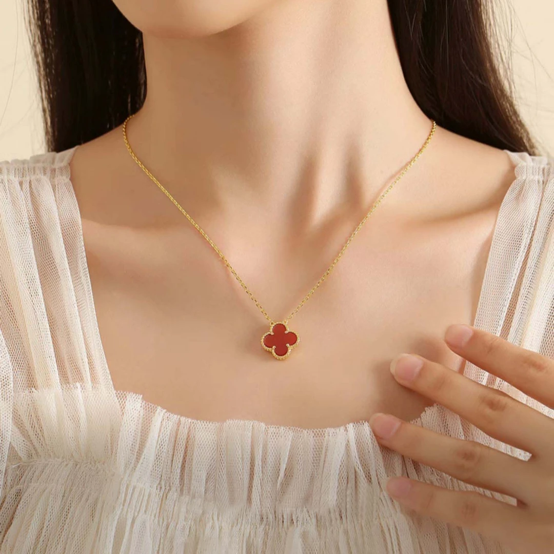 铜合金项链 红色幸运草项链设计感锁骨链生日礼物044【老板娘专属】