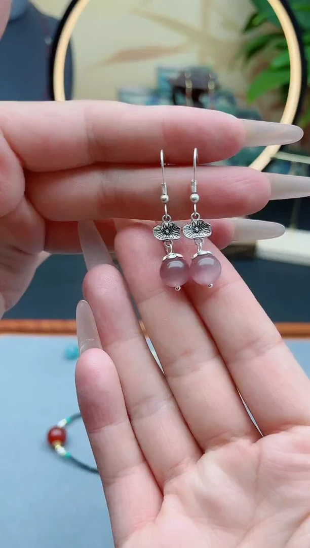 玛瑙/玉髓耳饰银S925镶嵌8856