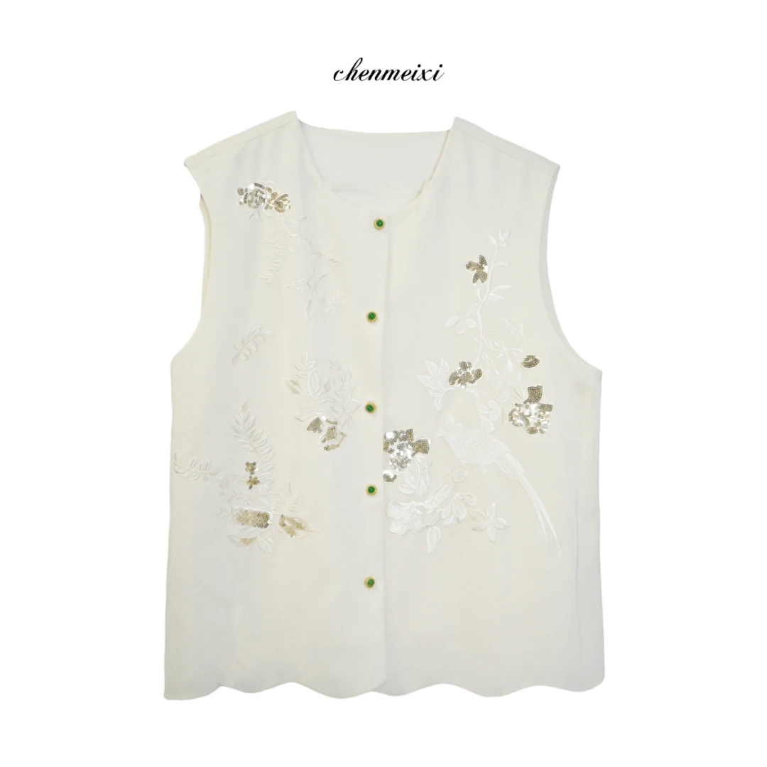 鲍姐【喜鹊花】醋酸国风重工刺绣亮片马甲 YLS-MJ-0209