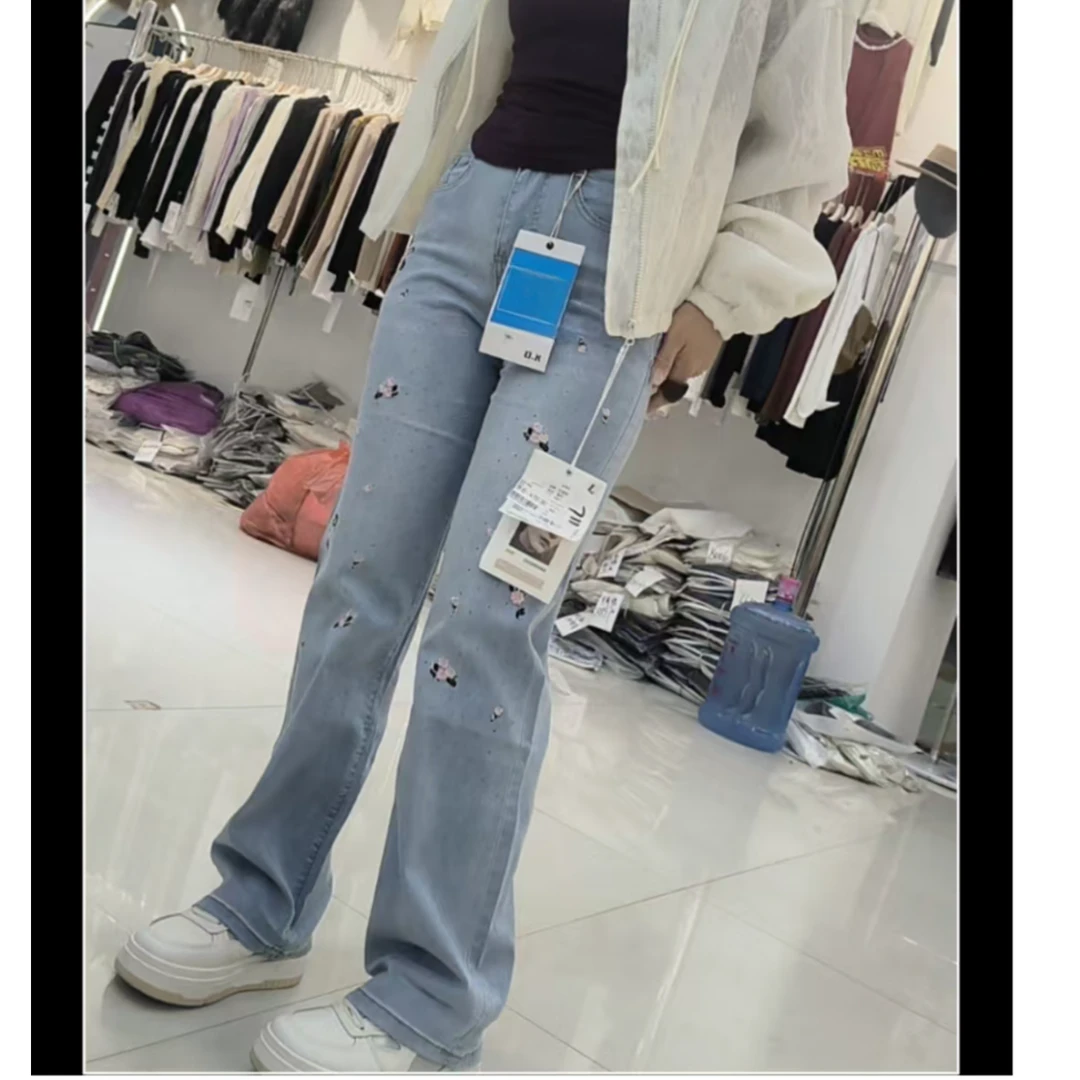 986#显瘦高腰牛仔裤重工时尚百搭夏季春夏宽松水洗直筒
