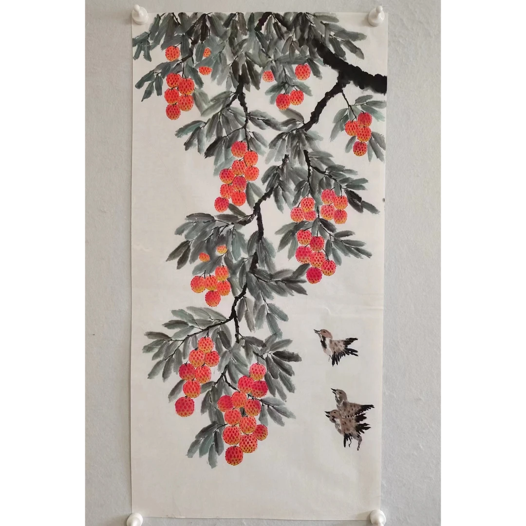 1196纯手绘老字画无题《荔枝》中堂  尺寸100×50