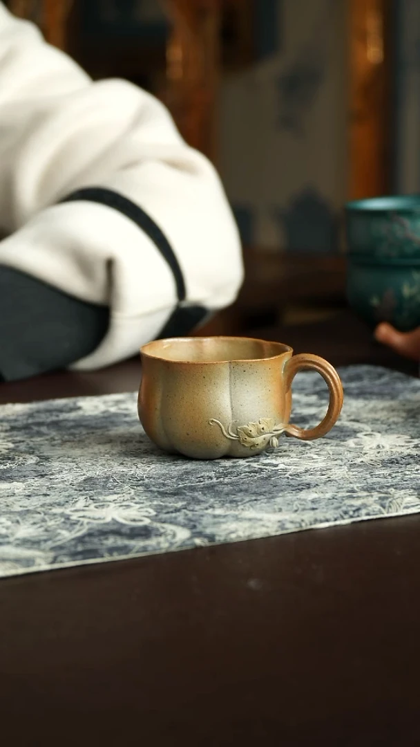 茶杯紫砂82号 柴烧南瓜杯 宜兴紫砂原矿作品