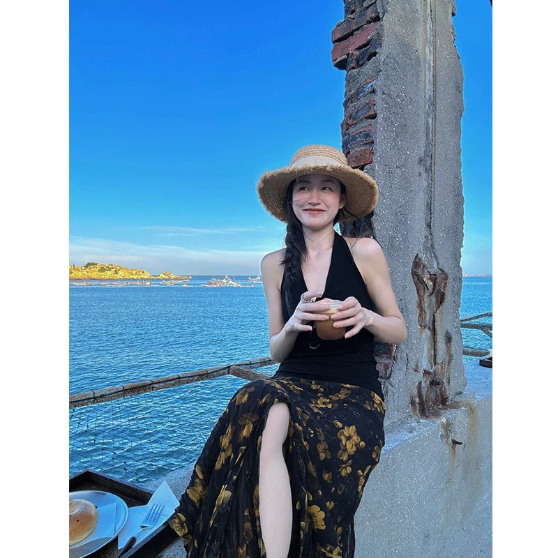 法式复古氛围感褶皱碎花半身裙女夏季中长款高腰显瘦包臀鱼尾长裙