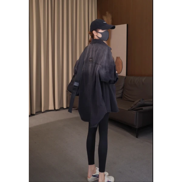 【高个子版本-160以上】重工洗水复古做旧牛仔衬衣外套 22831