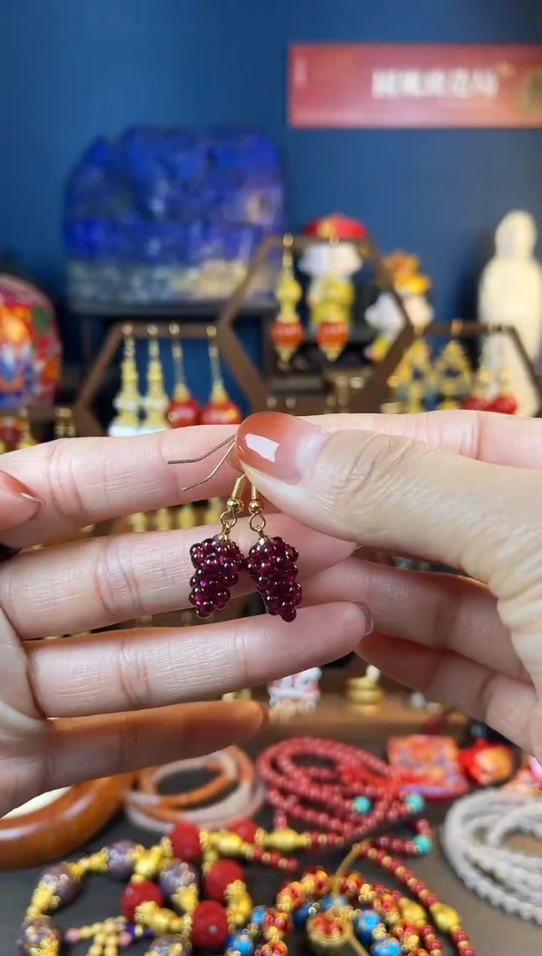 【闪购商品】石榴石（芬达石）耳饰银S925镀金镶嵌113号