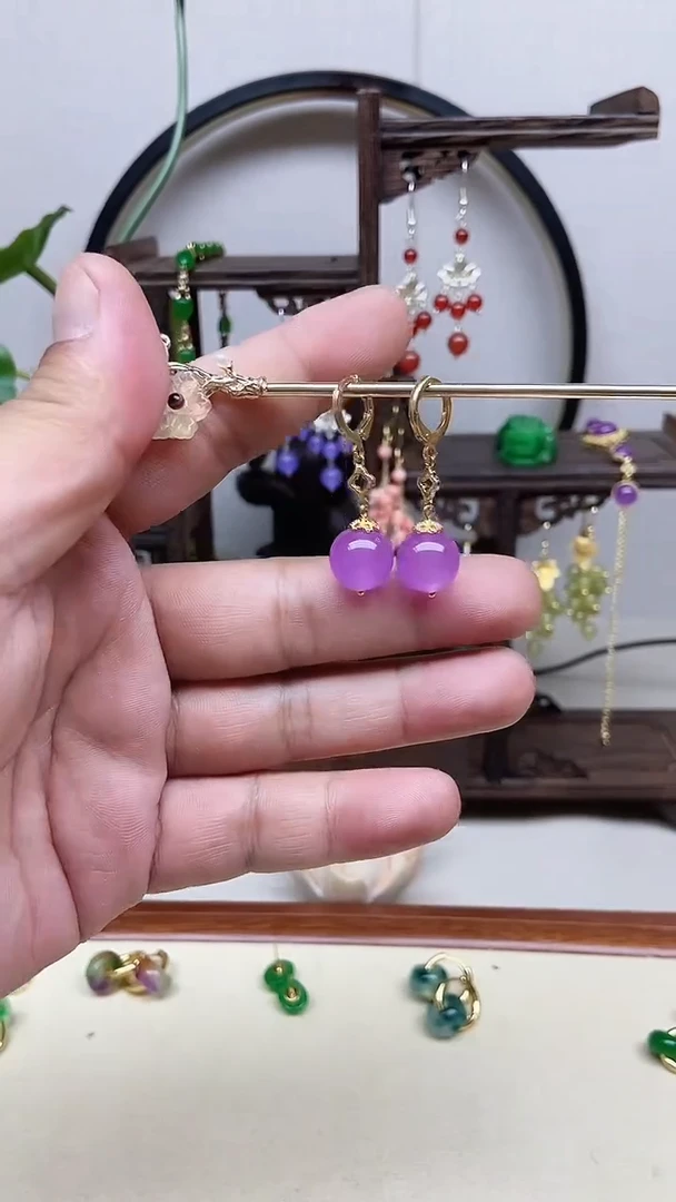 翡翠14K金镶嵌耳饰100号