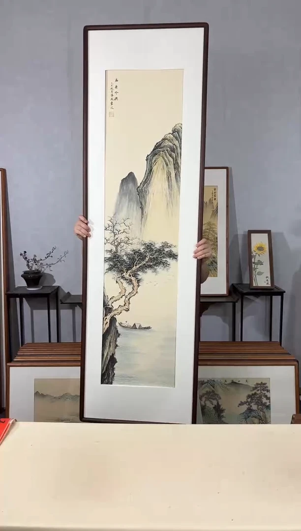 国画手绘*扁舟吟兴*52*172cm带框发货