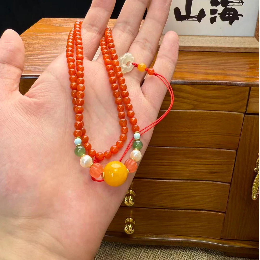 【柚子原创甄选】南红蜜蜡DIY设计多圈手链 时尚轻奢气质款