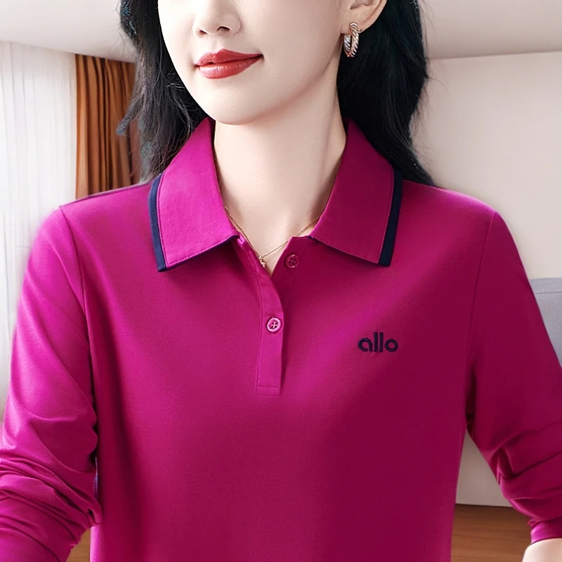 品牌爆款火龙果长袖t恤女春秋显瘦打底运动polo衫时髦冰丝显年轻