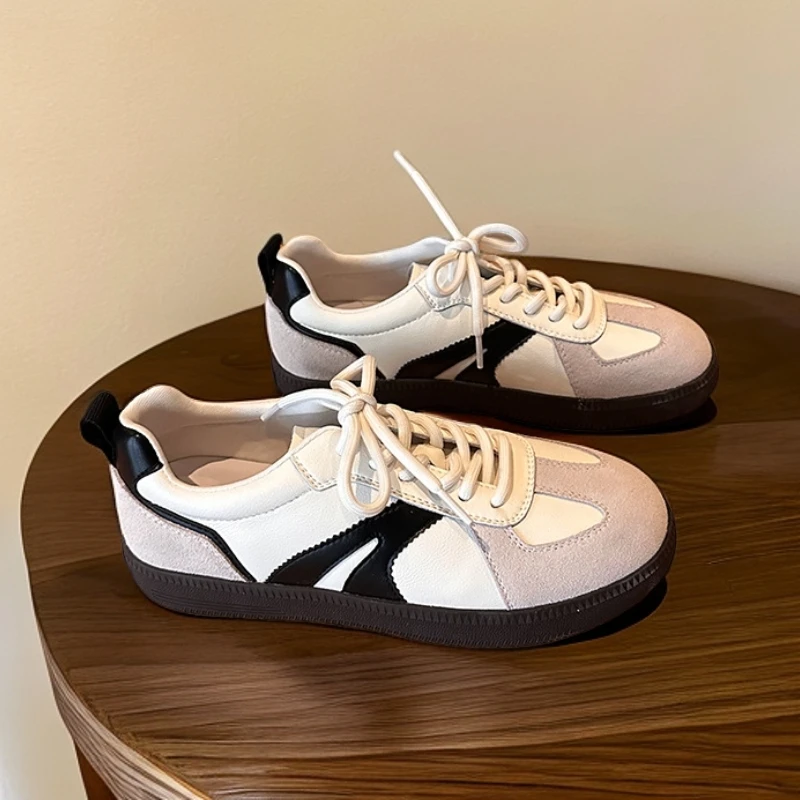 2025秋季新款真皮德训鞋女 百搭平底休闲运动鞋