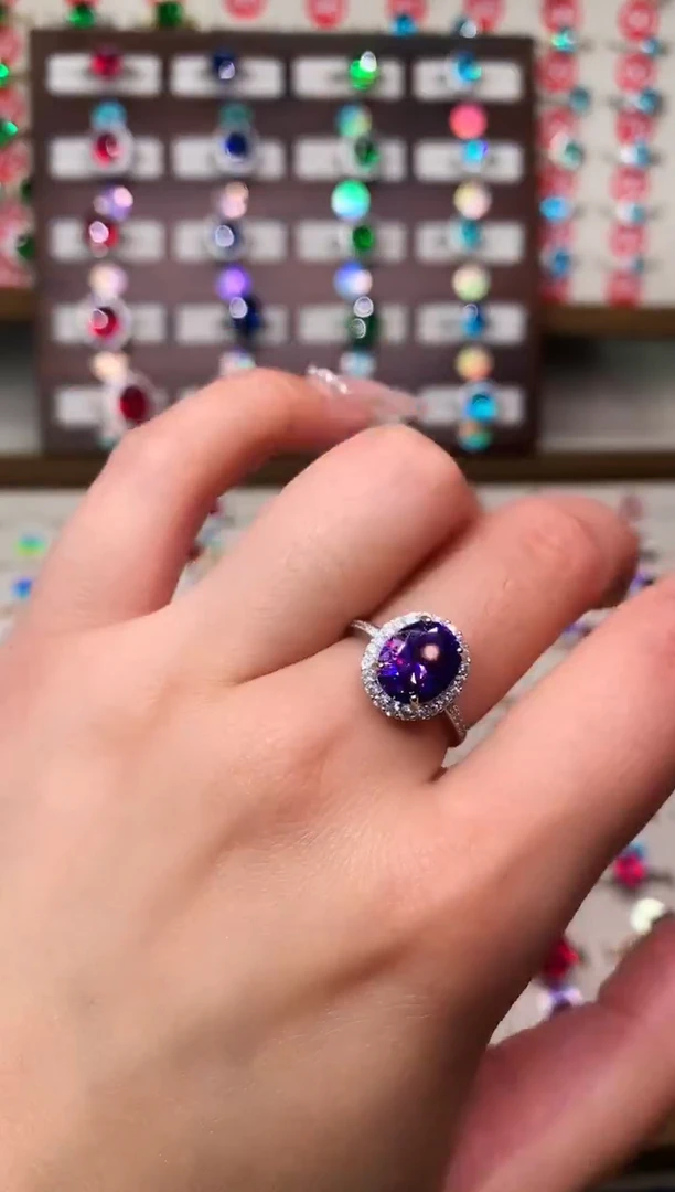银S925镶嵌戒指紫色碧玺8*10  银托
