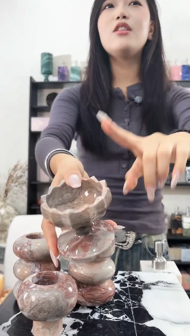 石材莫妮卡红莲花烛台1403