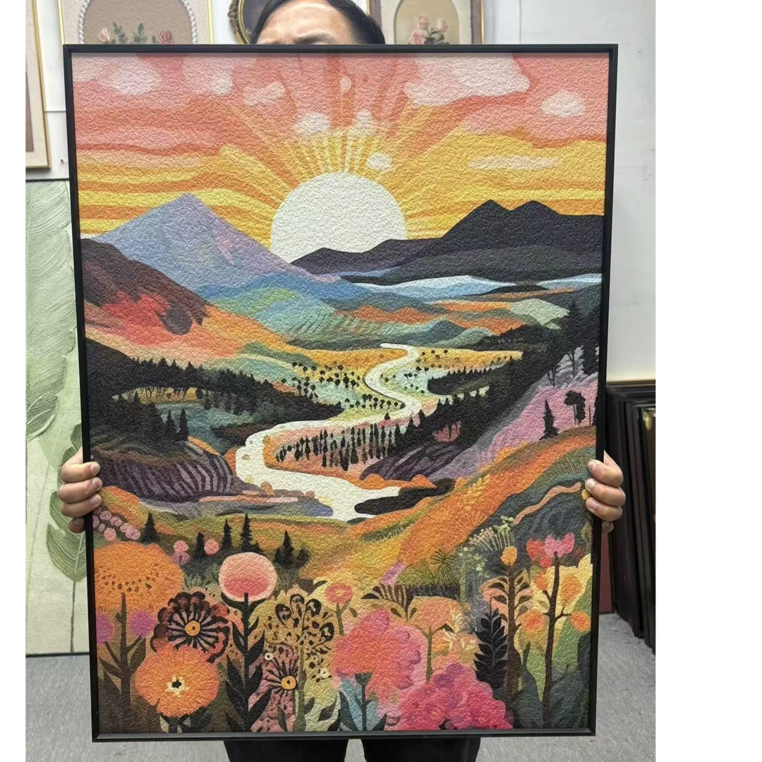 多巴胺彩色系雪山卡通背有靠山马蒂斯玄关走廊过道挂画壁画6080