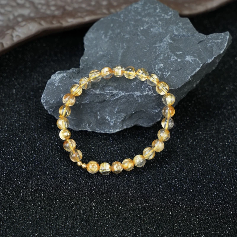 【壹芳珠宝】天然原矿水晶18k金镶金板钛单圈7mm