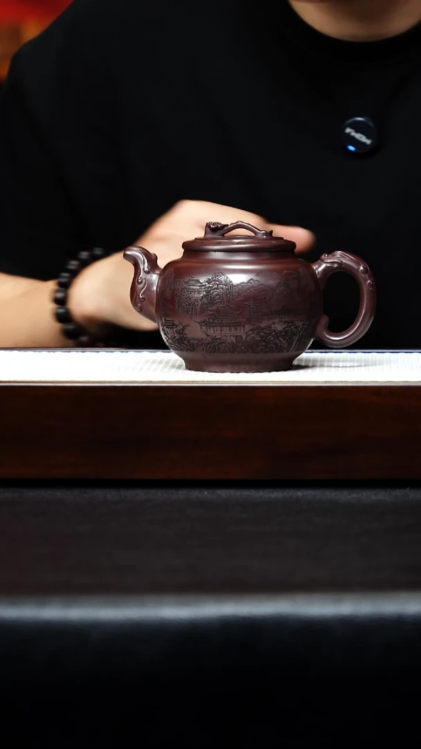 茶壶紫砂宜兴紫砂 如意 石红 梅付春 h291