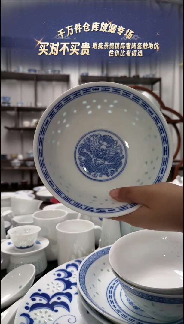 【闪购商品】瓷青花龙纹6寸面碗2只装