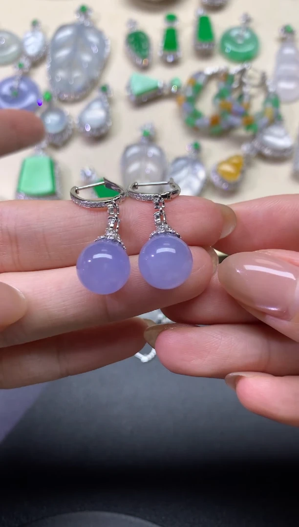 【闪购商品】翡翠耳饰18K金镶嵌222天然A货翡翠