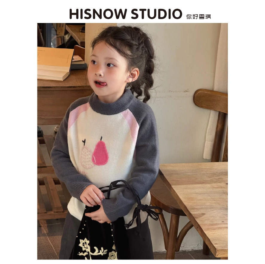 【100羊毛】两个梨子 2024秋冬双股加厚半高领插肩袖女童亲子羊毛衫