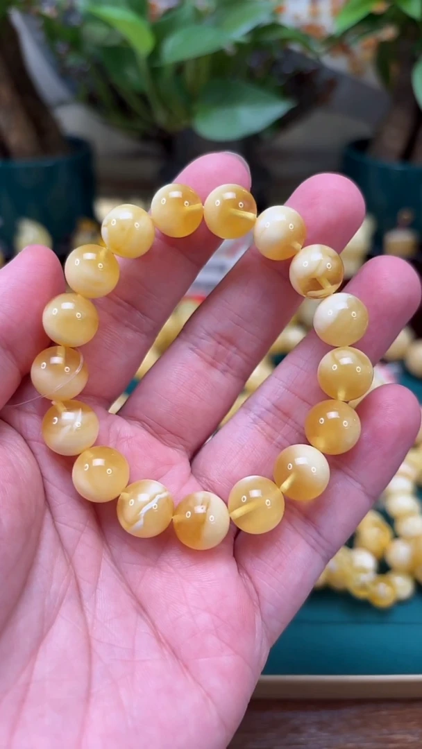 手串蜜蜡未镶嵌p62臻品俄料金白妖孽手串 13.89克 11mm