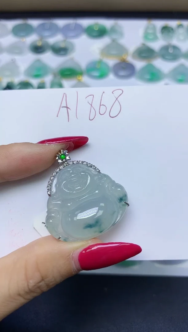 颈饰18K金镶嵌翡翠天然缅甸A货翡翠百元以上9元证书费自理