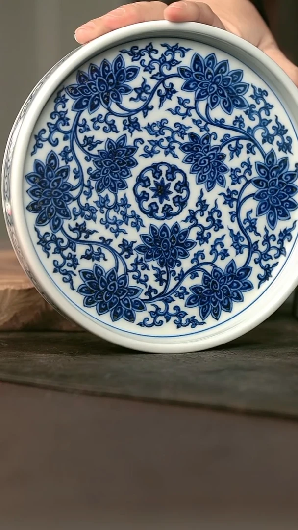 手绘手绘高温现代瓷  气  妙莲直边壶承18cm
