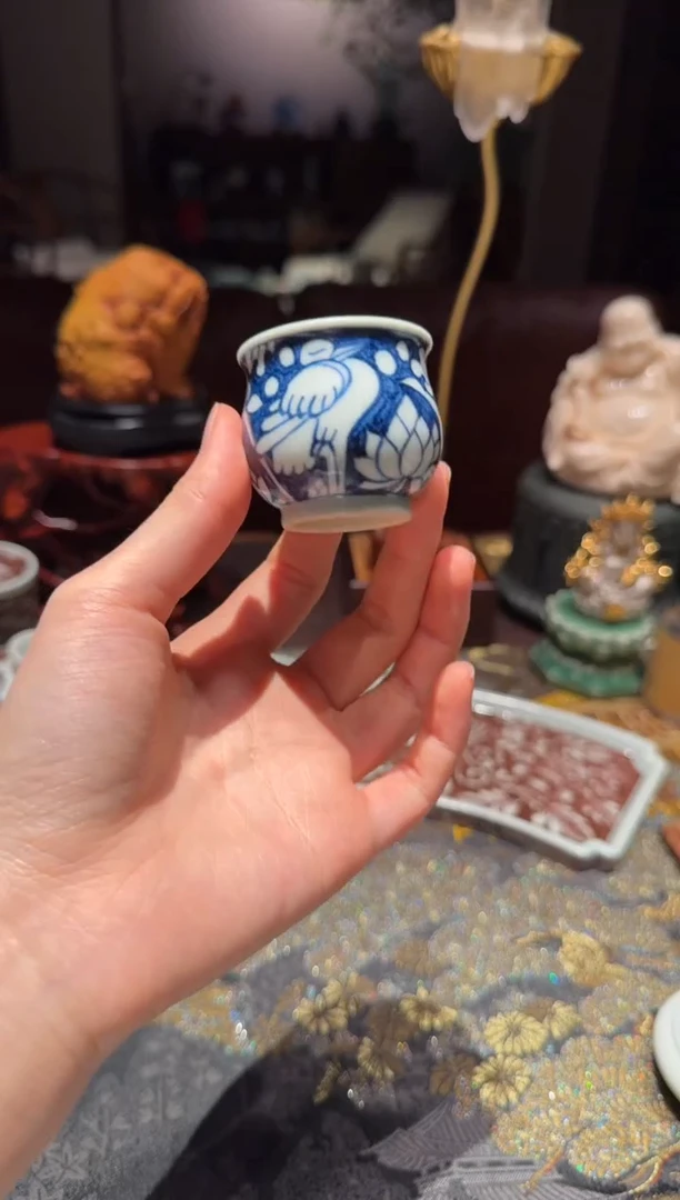 ?****y青花一鹭莲科炉式杯