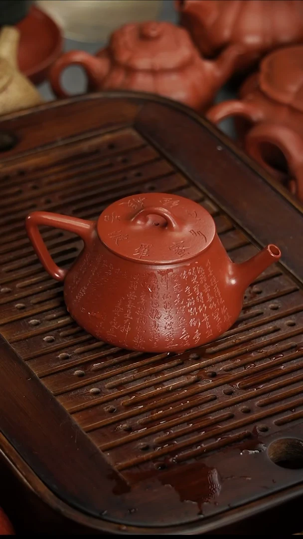 茶壶紫砂@****酒宜兴紫砂朱泥心经高瓢