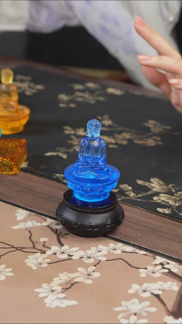 手工艺品琉璃蓝色药师佛茶宠摆件