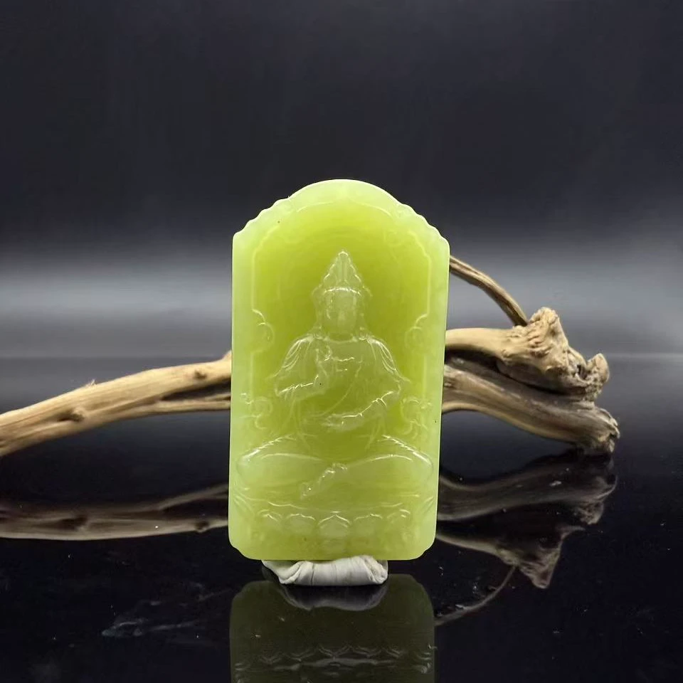 和田玉黄口座观音吊坠0762