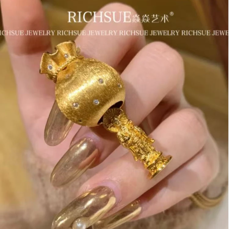 非金属合成锆石项链 RICHSUE 拉丝钱袋子财神爷项链s925银 可调节