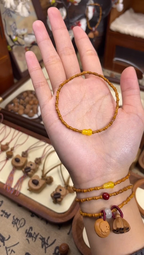 手串桃核【桃缘行】竹节「黄色葫芦」桃木桃核辟、挡、驱、护 备注手围