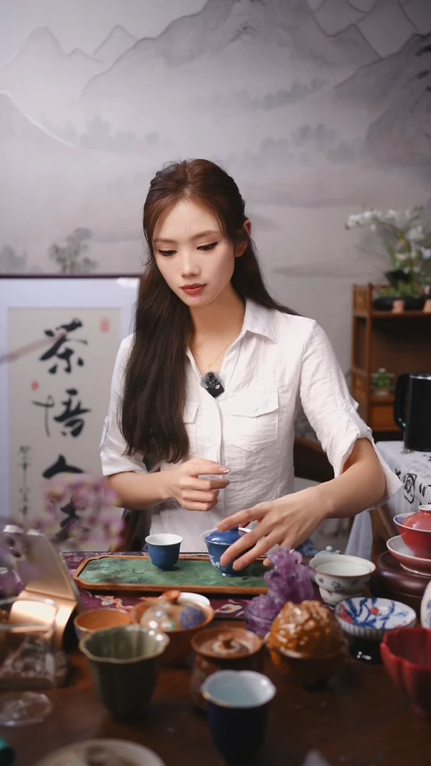 【墨己】洒蓝-留白手绘庭竹-清然盖碗  MJ287