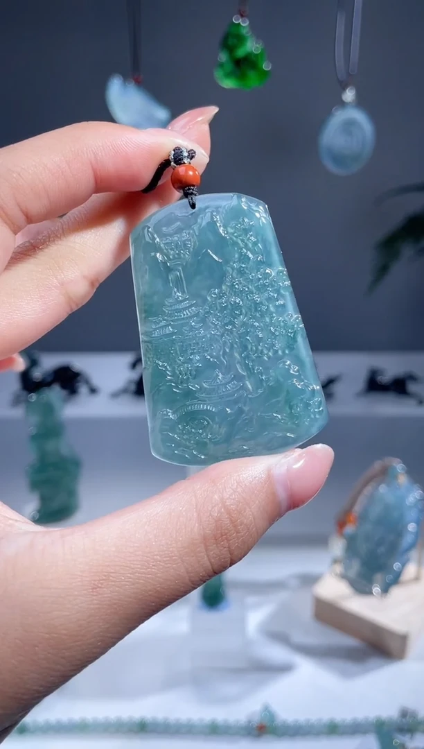【闪购商品】翡翠颈饰未镶嵌天然A货翡翠山水牌