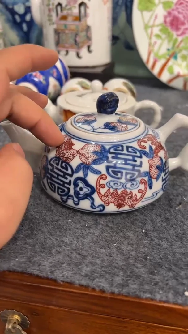 摆件瓷摆件瓷摆件青花釉里红手把壶