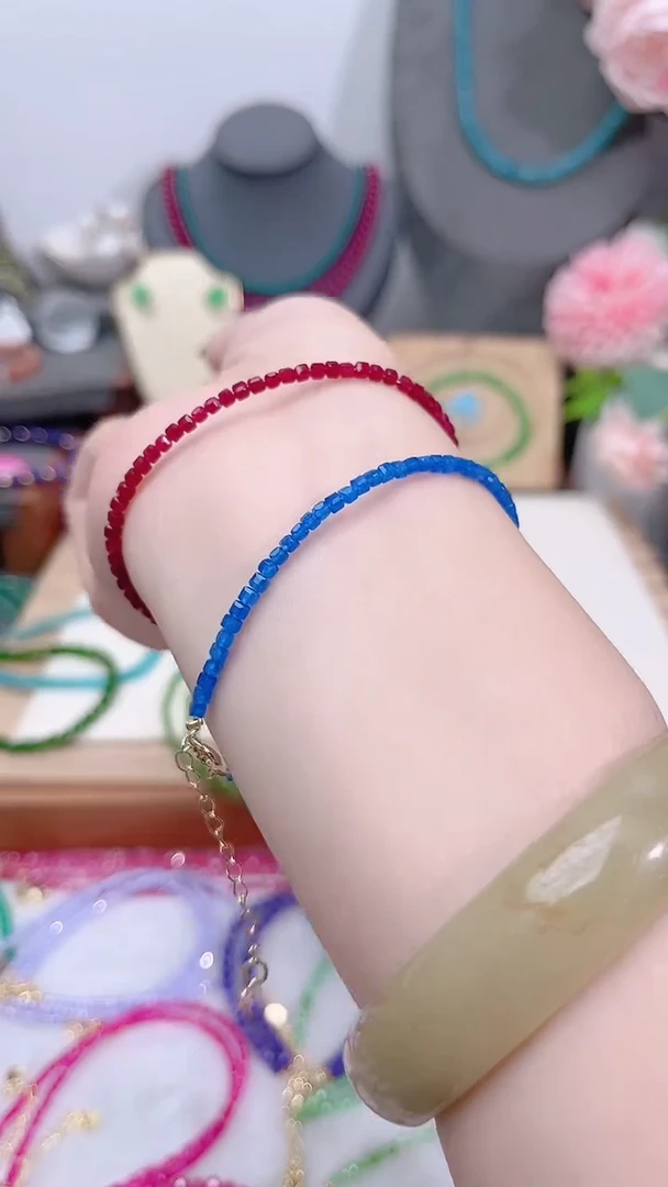 手链蓝宝石银S925镶嵌蓝方56