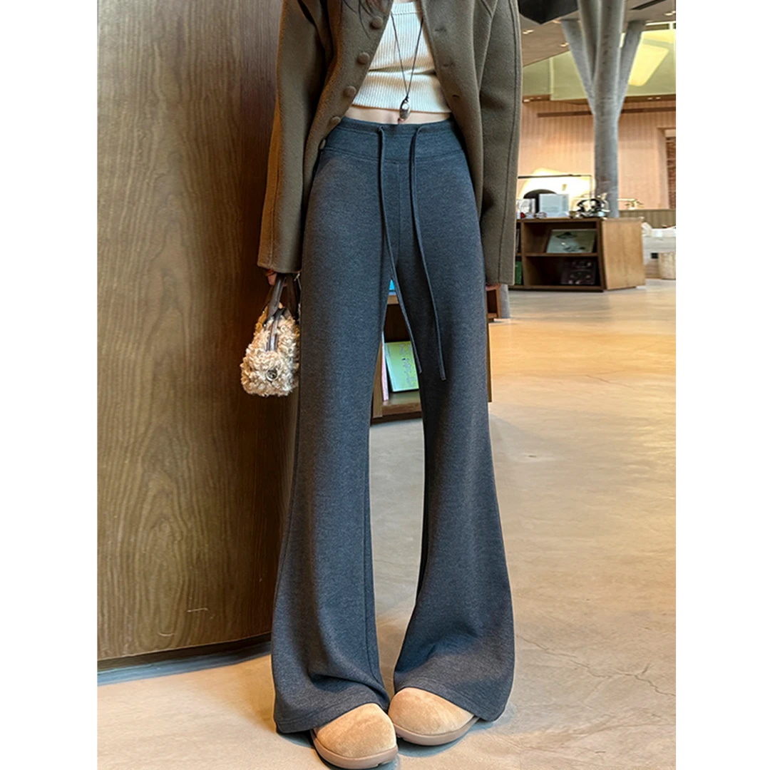 【升级2.0/超模微喇裤】毛呢山羊绒lu系加绒加厚垂感修身休闲微喇裤