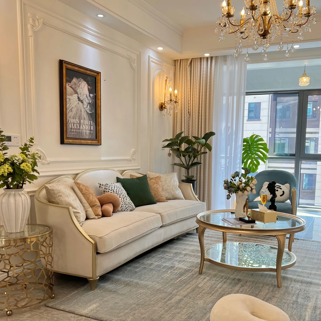 美式轻奢花瓣沙发法式奶油风客厅布艺多人沙发尺寸2390*940*890